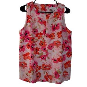 LOFT Sleeveless Blouse Floral Orange & Pink Size Medium